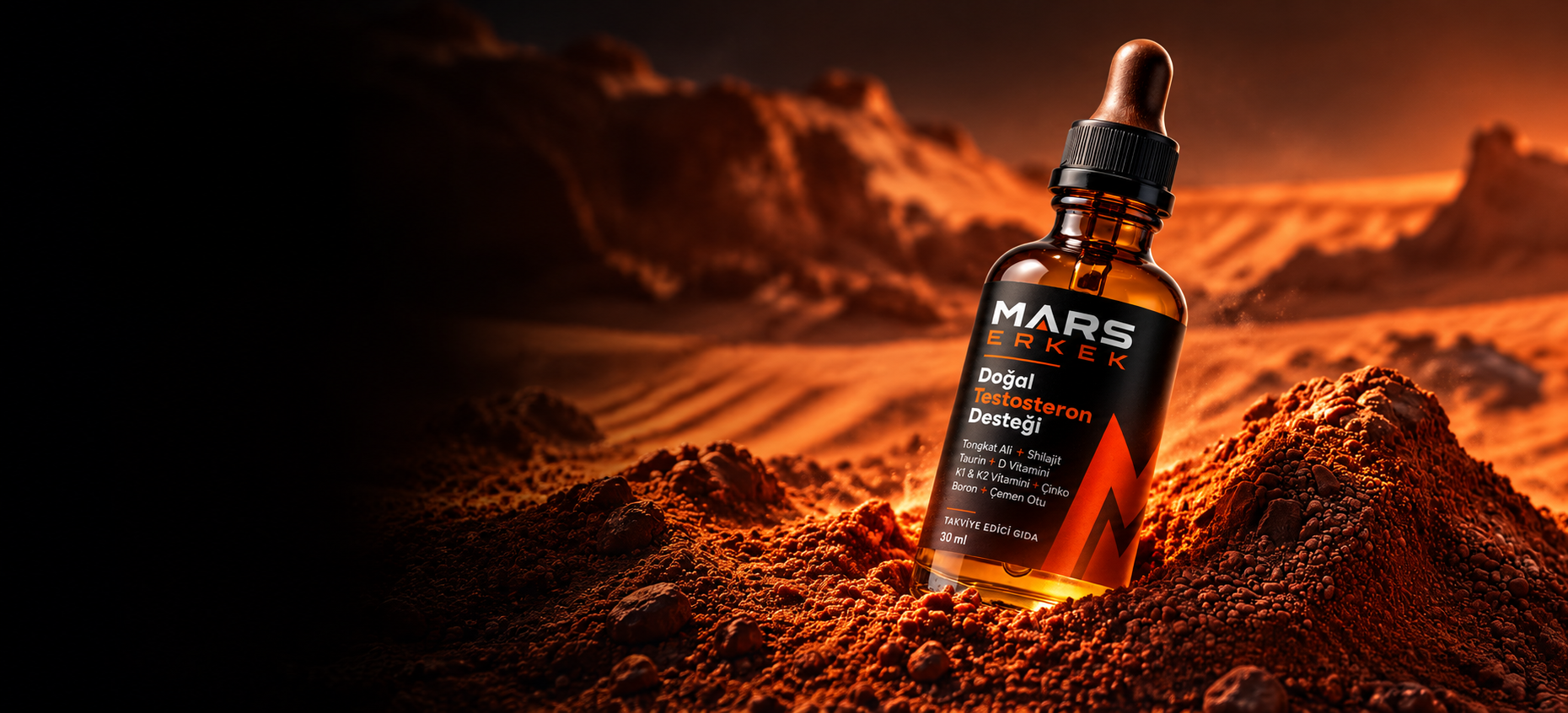 Mars yüzeyinde Mars Erkek amber damlalıklı şişe